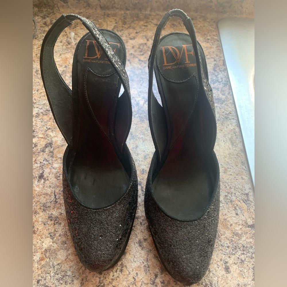 Diane Von Furstenberg glitter black heels